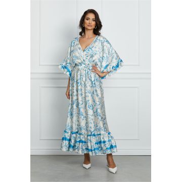 Rochie Jasmine alba cu imprimeuri bleu