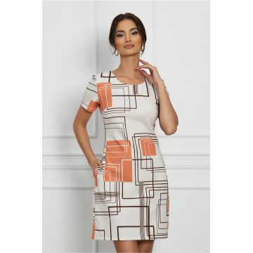 Rochie Jennifer cu imprimeu geometric maro-orange