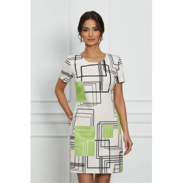 Rochie Jennifer cu imprimeu geometric negru-lime