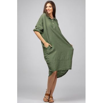 Rochie kaki din in Stella Milani cu inel metalic pe spate
