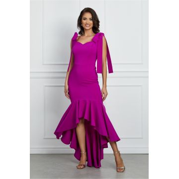 Rochie LaDonna mov asimetrica cu volan la baza