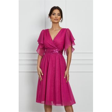 Rochie Laura fucsia cu fir lurex si paiete in talie