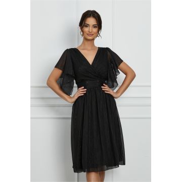 Rochie Laura neagra cu fir lurex si paiete in talie