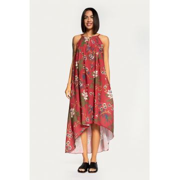 Rochie maxi lejera asimetrica cu model floral