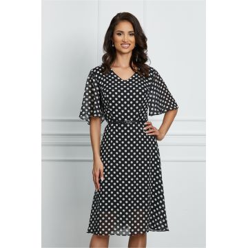 Rochie Melly neagra cu buline si curea in talie