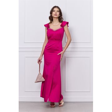 Rochie Moze lunga fucsia cu broderie la bust