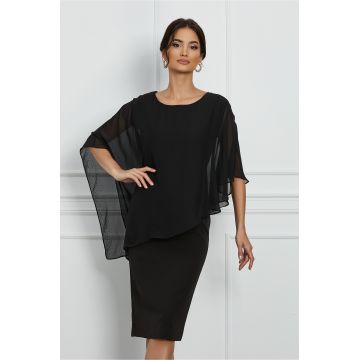 Rochie Nora neagra cu capa din voal si strasuri discrete