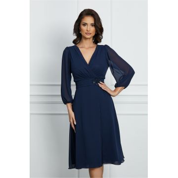 Rochie Valeria bleumarin cu aplicatie in talie