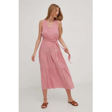 Answear Lab rochie culoarea roz, midi, evazati