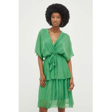 Answear Lab rochie din matase culoarea verde, mini, evazati