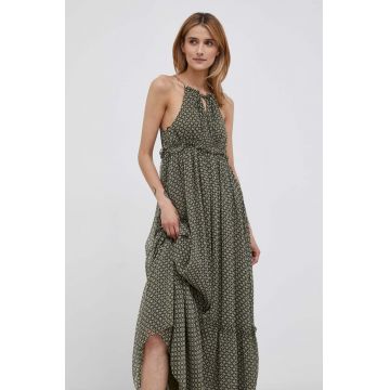 Pepe Jeans rochie culoarea verde, maxi, evazati