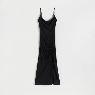 Reserved - Rochie midi cu șnur în lateral - Negru