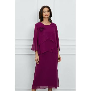 Rochie Ivona mov cu volane si floare 3D