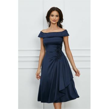 Rochie MBG bleumarin din tafta cu broderie in talie