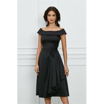 Rochie MBG neagra din tafta cu broderie in talie