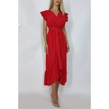 Rochie midi cu cordon in talie Bianca, Rosu, Marimea S/M