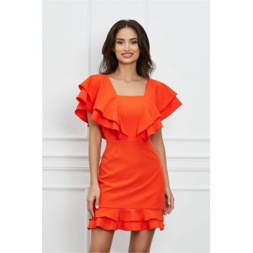 Rochie Moze orange cu volane la bust si baza