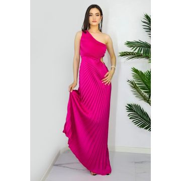 Rochie plisata asimetrica Bloom, cu decupaj in zona taliei, Fucsia, Masura S/M