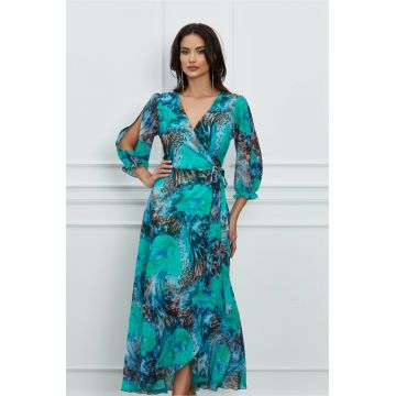 Rochie Tora verde petrecuta cu animal print