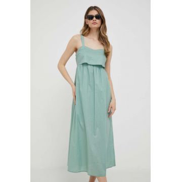 Sisley rochie din bumbac culoarea verde, midi, evazati