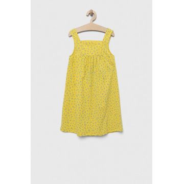 United Colors of Benetton rochie din bumbac pentru copii culoarea galben, midi, evazati