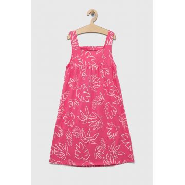 United Colors of Benetton rochie din bumbac pentru copii culoarea roz, midi, evazati