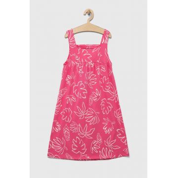 United Colors of Benetton rochie din bumbac pentru copii culoarea roz, midi, evazati