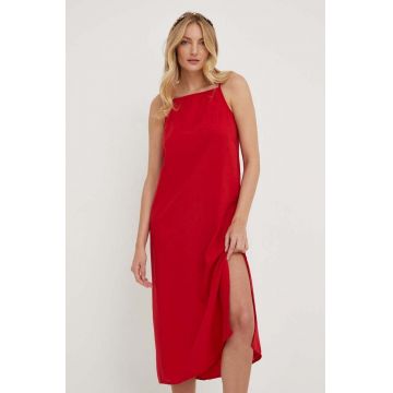 Answear Lab rochie din amestec de in culoarea rosu, mini, evazati