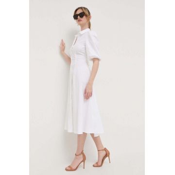 Bardot rochie culoarea alb, midi, evazati
