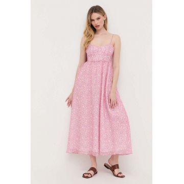 Bardot rochie culoarea roz, maxi, evazati