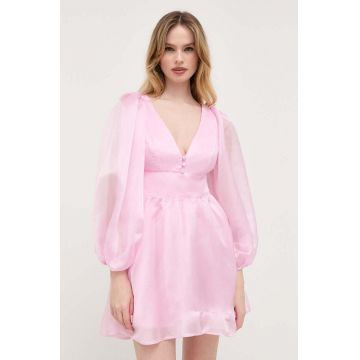 Bardot rochie culoarea roz, mini, evazati