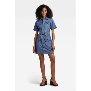 Rochie-camasa din denim cu buzunare cu clapa