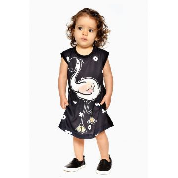 Rochie cu decolteu rotund si imprimeu grafic - Alb/Negru