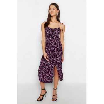 Rochie cu imprimeu floral si slit lateral