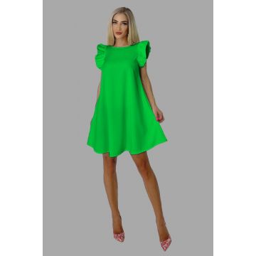 Rochie larga Azzuro, cu umeri bufanti si croiala in A, Verde, Marime S/M/L