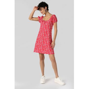 Rochie mini cu croiala in A si imprimeu floral