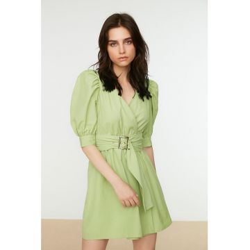 Rochie mini cu decolteu cache coeur si maneci bufante