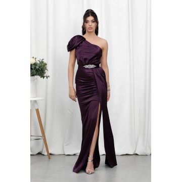 Rochie de ocazie din licra satinat tip one shoulder Perfection Violet