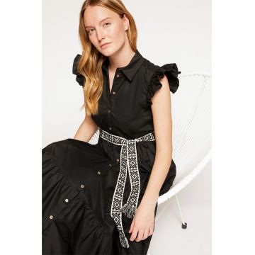 Rochie stratificata cu cordon brodat in talie