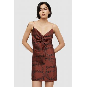 AllSaints rochie Alexi Sara culoarea maro, mini, drept