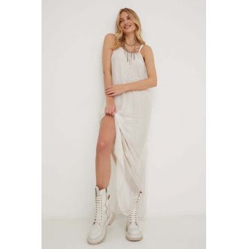 Answear Lab rochie de matase culoarea bej, maxi, drept
