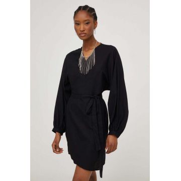 Answear Lab rochie din amestec de in culoarea negru, mini, drept