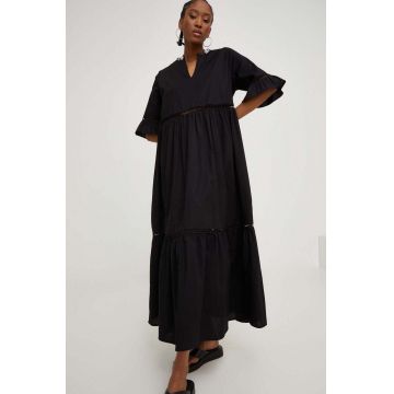 Answear Lab rochie din bumbac culoarea negru, midi, evazati