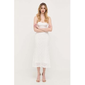 Bardot rochie culoarea alb, maxi, mulata