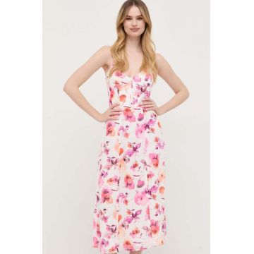 Bardot rochie culoarea roz, midi, evazati