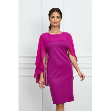 Rochie Agatha magenta cu capa din voal