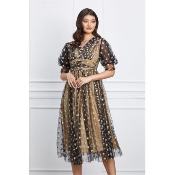 Rochie Daisy neagra din tull cu flori brodate Rochie Daisy neagra din tull cu flori brodate
