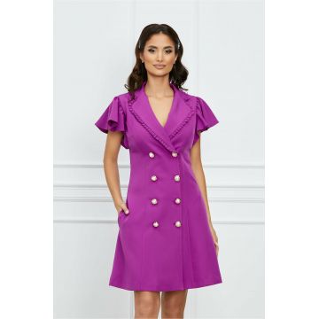 Rochie Dy Fashion magenta tip sacou cu volanase la bust