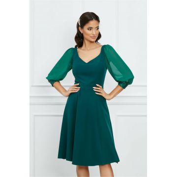 Rochie Dy Fashion verde cu maneci din voal si mansete din paiete