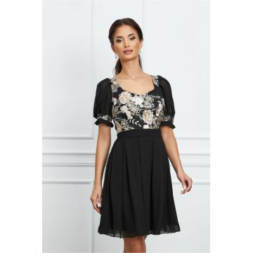 Rochie Ella Collection Celine neagra din voal cu broderie la bust